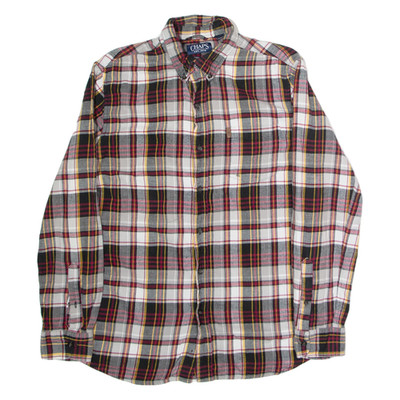 CHAPS Herren Flanell Hemd Schwarz Kariert Lang Ärmel Baumwolle M