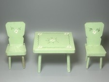 Vintage Handpainted Green Floral Dollhouse Wood Table  Chairs Germany