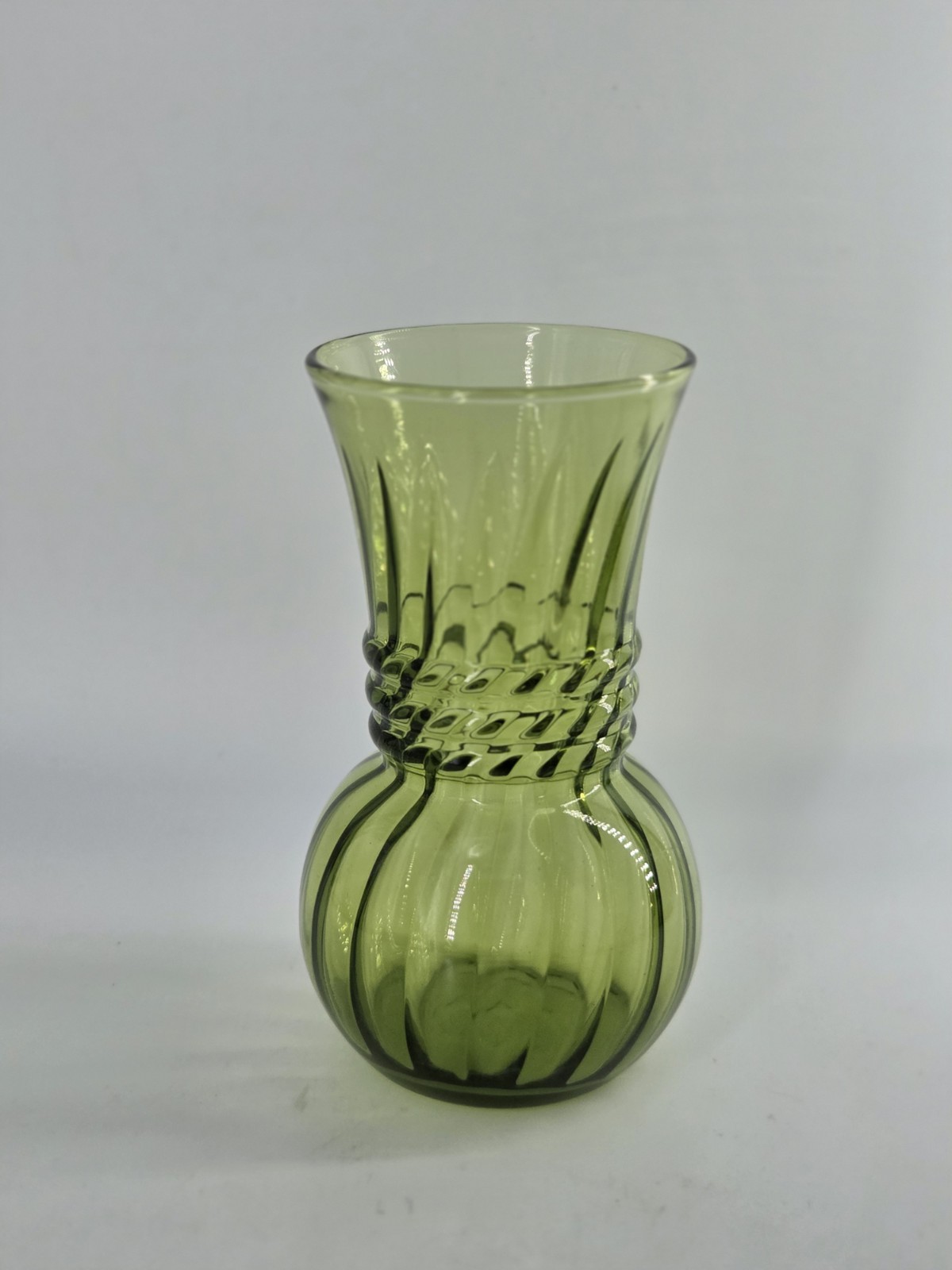 Vintage Anchor Hocking Green Optic Swirl Glass Vase, 6.5