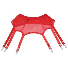 Luxallacki 6 Straps Sheer Mesh Vintage Garter Belt With Adjustable Small, Red