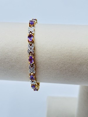 925 Italien Amethyst Tennis Armband Gold über Sterlingsilber 7'' x Glied