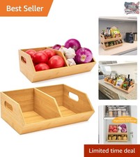Sleek Bamboo Storage Bins Set - Ideal for Fruits, Vegetables Pantry Items