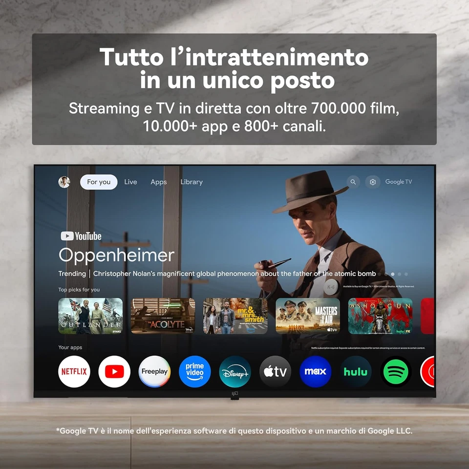 Schermo piatto LED 43 pollici Smart TV 4K UHD compatibile con Google TV – Cast c - Immagine 2 di 4
