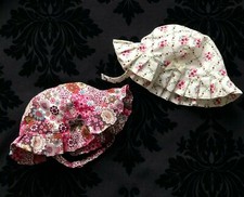 Two Girl Baby Bucket Hats, Floral Pattern w/ Adjustable Chinstrap, 6-12 months