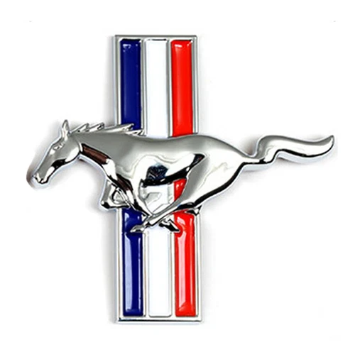 Par de emblemas de tres barras guardabarros cromado para Ford Mustang 2005-2014 Running Horse - Imagen 4 de 7