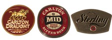 CUB Carlton Sterling, Carlton Draught & Mid Beer Tap Enamel Metal Decals Vintage