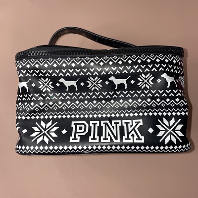 pink victoria secret black cosmetic bag