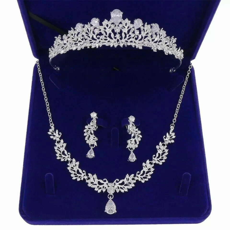 Juego De Collar De Boda Para Mujer JEWEKY - Diamantes De Imitación Azules, Incluye Pendientes Y Pulsera