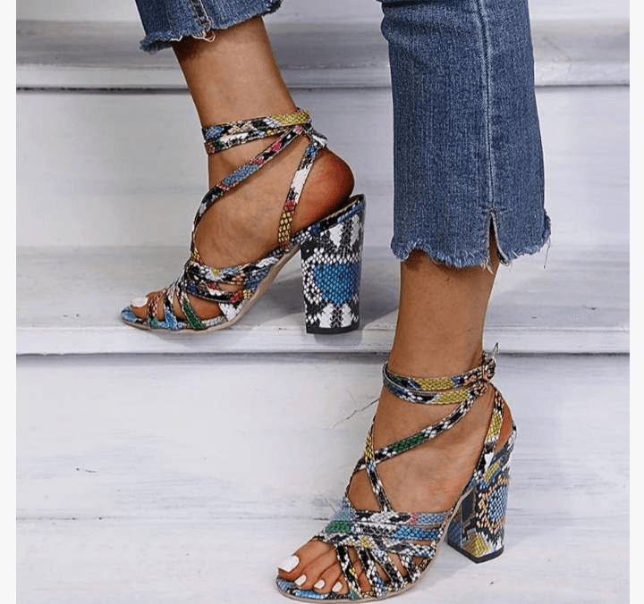 APL QSCQ DÉCOLLETÉ SANDALI STAMPA SERPENTE ARCOBALENO TG.7 5 NUOVI SENZA ETICHETTE