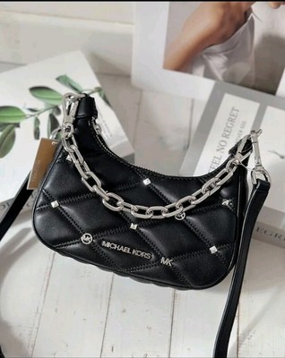 Sac bandoulière matelassé extra-petit Michael Kors Cora argent