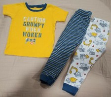 Carters Boys Sleep Pajama 3 PIECE SET Construction Vehicles Grumpy When Woken 2T