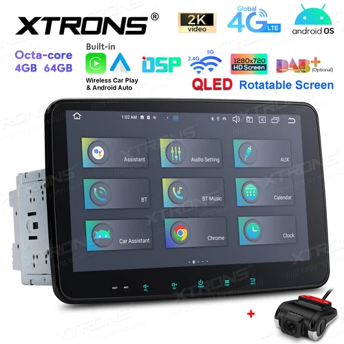 10.1" Rotatable Double Din Car Stereo GPS Radio Android 13 8Core 4+64GB Car Play