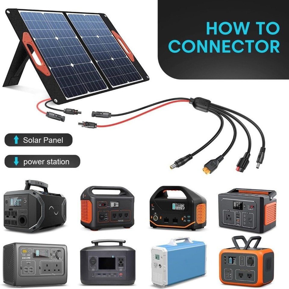 4-in-1 Solar Connector Extension Cable Splitter Solar Adapter to XT60 ...