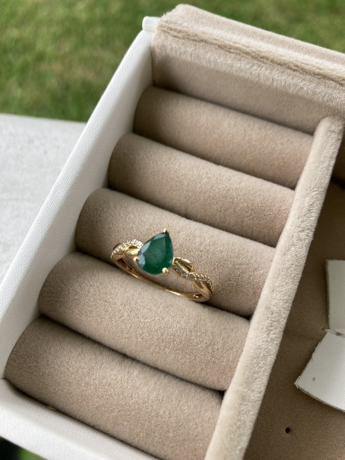 Emerald Pear Solitaire Diamond Ring - image 1