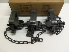 3 Duke # 2 Square Jaw Coil Spring Traps 0492 Coyote Bobcat Fox Lynx Trapping