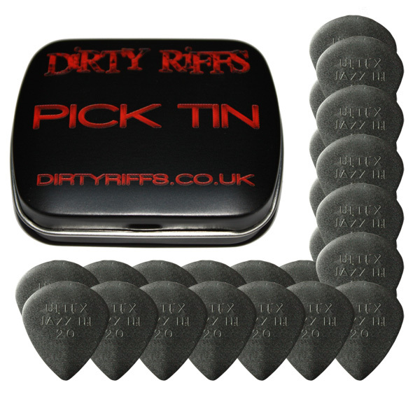 24 x Dunlop Ultex Jazz 2.00mm Guitar Picks / Plectrums In A Handy Pick Tin