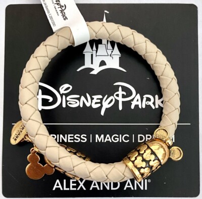 New Disney Parks Alex and Ani Mickey Braided Leather Wrap Beige