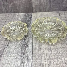 Vintage 1960's Ashtrays Hazel Atlas Set Of 2 Nested Pressed Fluted Clear Glass