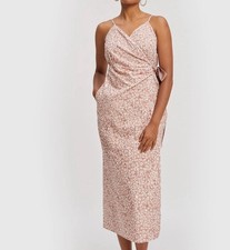 Reistor Pink Floral Strappy Wrap Midi Dress Size S NWT!