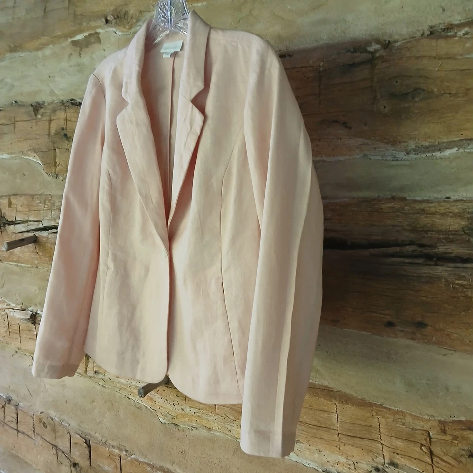 Blazer para mujer J. Jill Love de lino de un solo pecho de lino rosa talla PXS Foto 4 de 4