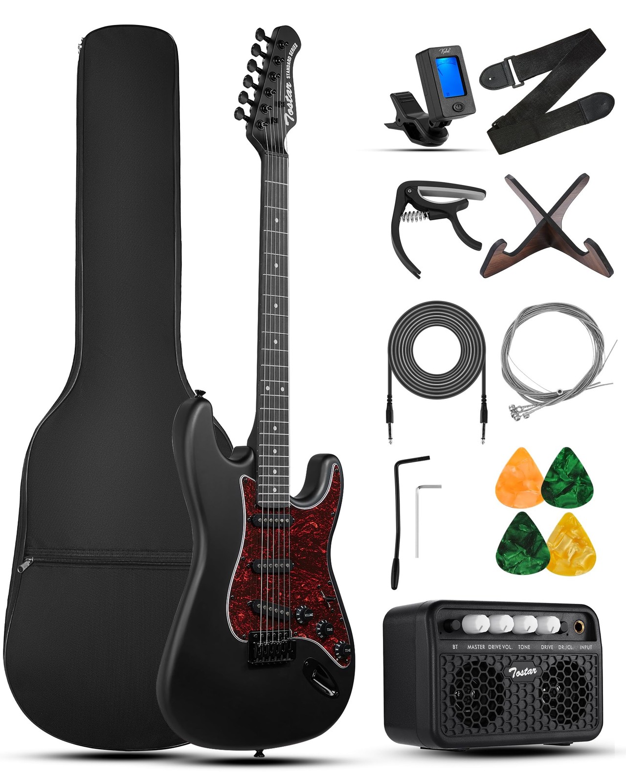Tostar Electric Guitar Kit with Amp SSS Pickup Beginner Electric Guitar with