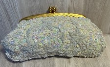 Vtg 1960 Beads Sequins Pearls Evening Clutch Bag Purse 8x4  SUPERBLY CRAFTED