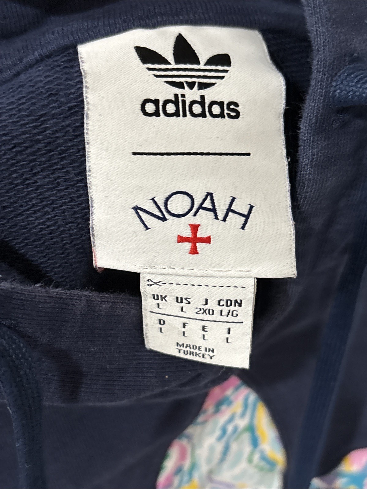 NOAH x adidas Originals Floral Paisley Applique Hoodie Navy Blue Men’s Large L image 7