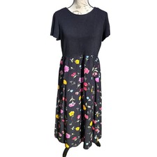 Talbots 5G Petites Black Floral Midi Dress Short Sleeve Women's Size Medium