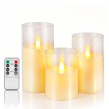 Flameless Candles with Remote, Set of 3 Pillar Candles 3" D x4 5" 6" H , Rea...