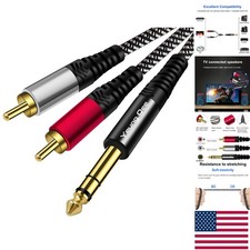 High-Quality 3FT 6.35mm TRS to Dual RCA Stereo Cable - Noise-Free Connection