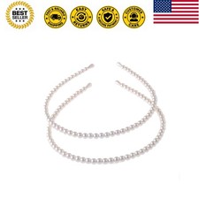 2 Pack Pearl Headband for Women Wedding Bridal Hair Hoop White