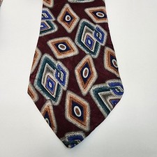 Vtg Luxury Guy Laroche Paris 100 Silk Tie Geometric Diamond Burgundy Multicolor