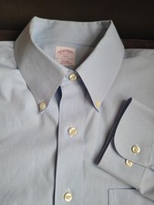 Brooks Brothers Dress Shirt 17-4/5 L Blue Cotton Houndstooth L/S Regular Fit