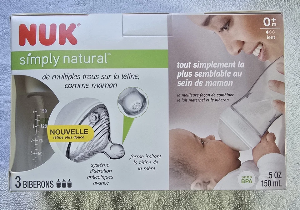 NUK Simply Natural 5 oz (150 ml) biberones 0+ m flujo lento paquete de 3 NUEVO Foto 3 de 4