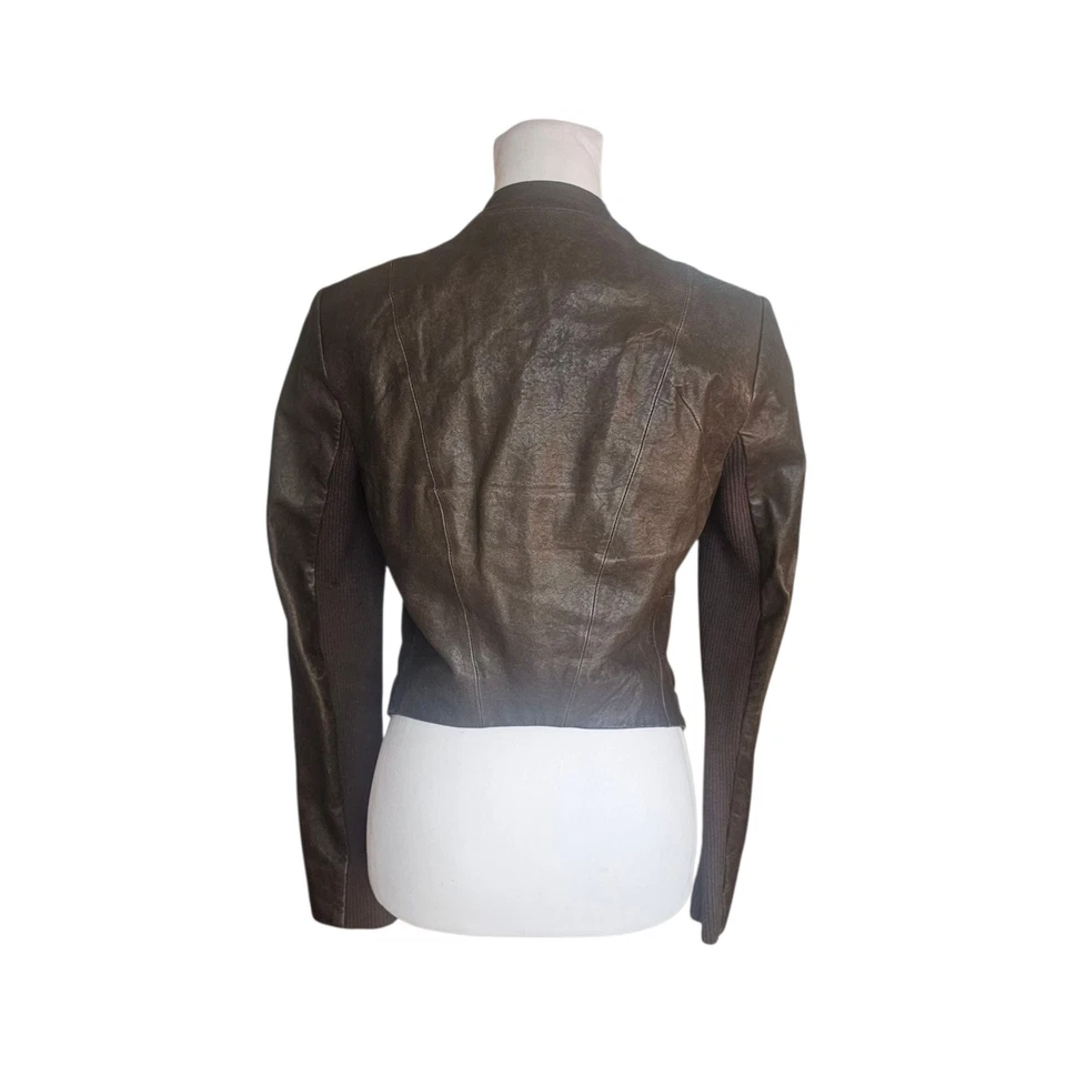 SABA women's brown leather jacket size 8 lambskin biker classic luxury cropped - image 3 of 4