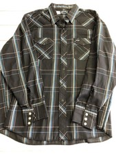 Vintage Wrangler Shirt Mens 2XL Black Plaid Western Pearl Snap USA Big Man