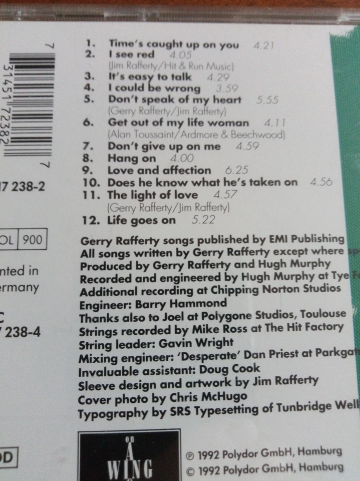 GERRY RAFFERTY - ON A WING & A PRAYER - CD (1992) - Bild 2 von 2