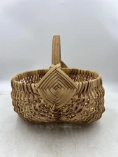 Handwoven Round Basket with Handle Natural Wicker Rustic Farmhouse Decor 11 Inch
