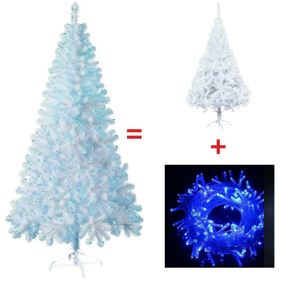4ft 5ft 6ft 7ft White Christmas Tree with Blue Lights Home Holiday Store Indoor - Image 2 of 4
