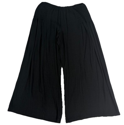 Coco Bianco Extra Wide Leg Pants Women s Black Sz S Elastic Waist Rayon Cropped