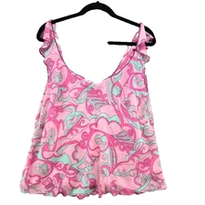 Josie Natori Blouse Shirt Womens XL Pink Chiffon Sleeveless Retro Fairy 90s Y2K