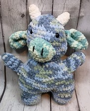 Handmade Crochet Blue/Green Cow Stuffed Plushie