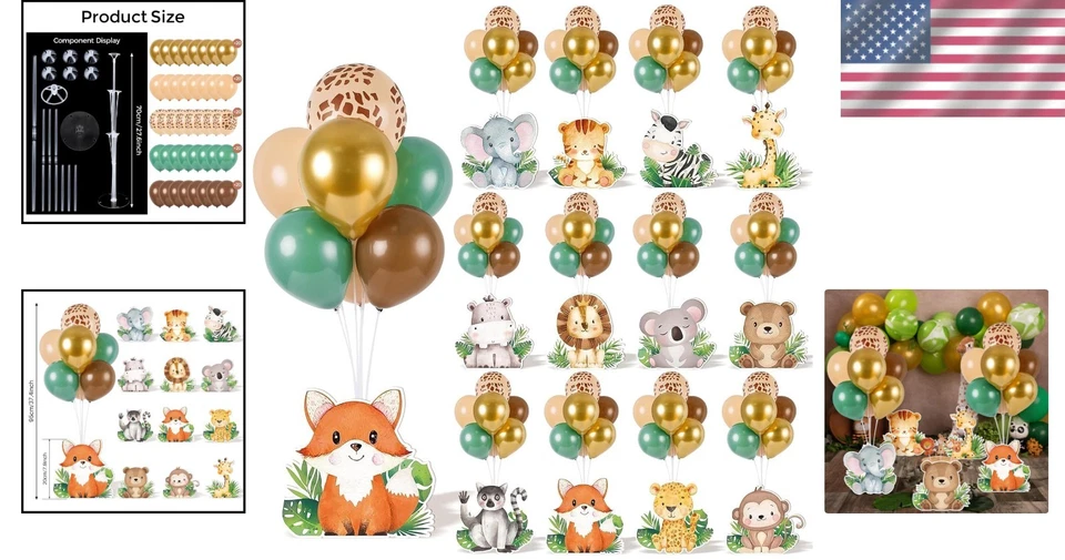 Safari Baby Shower Jungle Animals Balloon Kit - 12 Centerpieces & 90 Balloons - Image 2 of 4