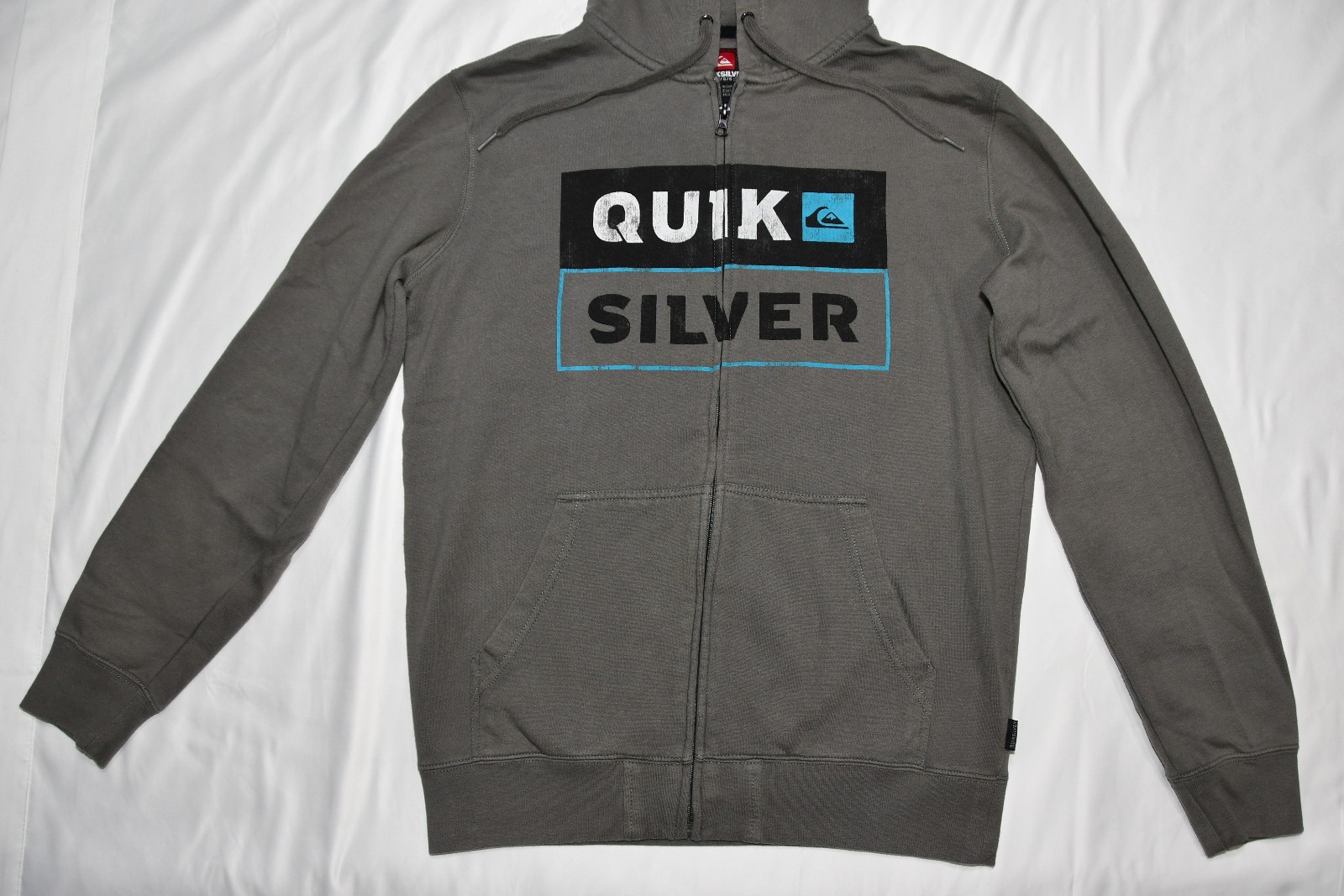 Quicksilver Sweatshirt Hoodie Gray (W Green Hint) Zip Up Large L (READ) image 4