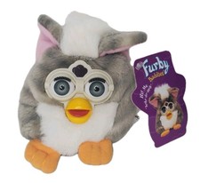 Vintage 90s Furby Buddies Plush More Please Gray Stripes Stuffed Animal Tags