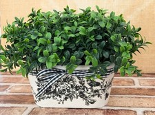 OVAL DOME ARTIFICIAL BOXWOOD POTTERY PLANTER W/ FLOWERS & FRENCH LOGO