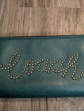 Coach Accordion Zip Around Green Wallet With Studded Coach Script Coin CC