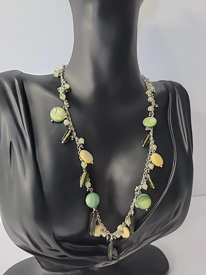 Vintage Lia Sophia Necklace Beaded Round Rectangle Silver Tone Jewelry Costume - Image 3 of 4