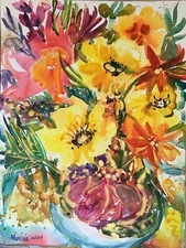 Bouquet  Yellow Flowers.Original Watercolor Painting