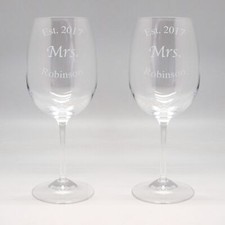 20 oz Crystal Etched Mrs Mr Wine Glass Set